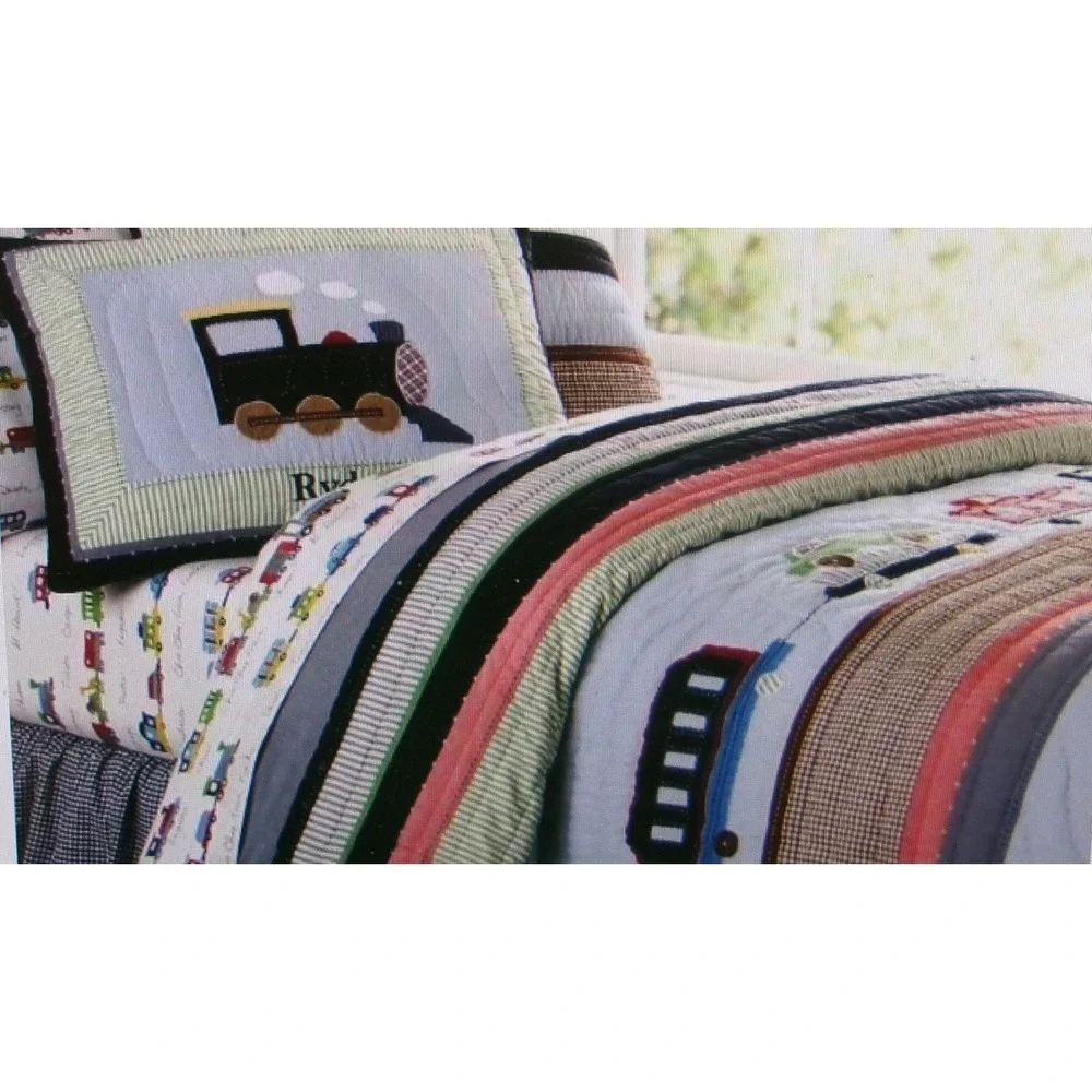 Pottery Barn Kids Train Applique Heavy Cotton Quilt Patchwork Twin 66